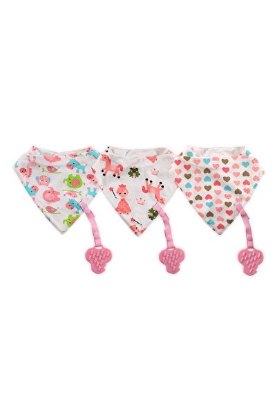 LORELLİ Baveta tip bandana, cu snur si jucarie dentitie, bumbac, Pink