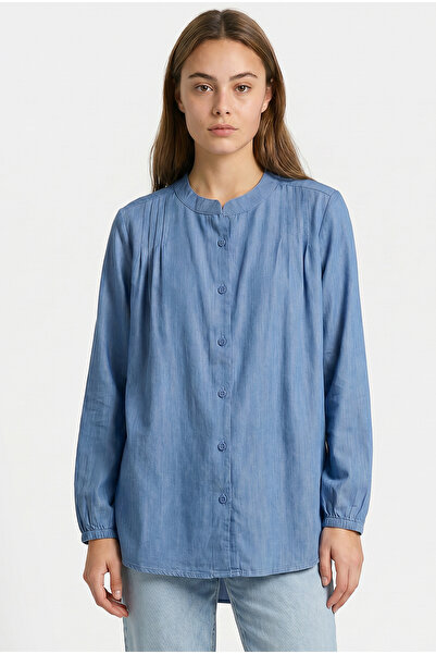 Sementa Wide Fit Tencel Shirt with Sleeve Detail - Blue