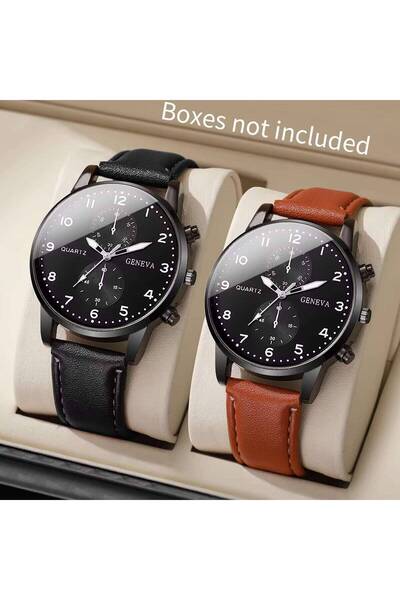 Choice 2PCS Set Without Box 2PCS Men Business Watches Set Fashion Leather Str...