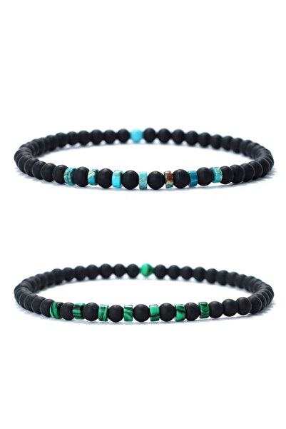Choice1 Howlite Malachite Simple 2Pcs/Pair 4mm Small Beads Bracelet Unisex Ha...