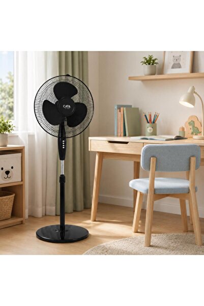 Cata Pervane Akçay 16 Inch 3 Kanatlı Ayaklı Vantilatör Metal Izgaralı Siyah