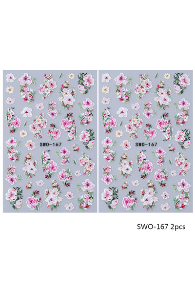 Choice1 SWO-167 2pcs 2pcs Elegant Florals Nail Stickers Pink Flower Cherry Bl...