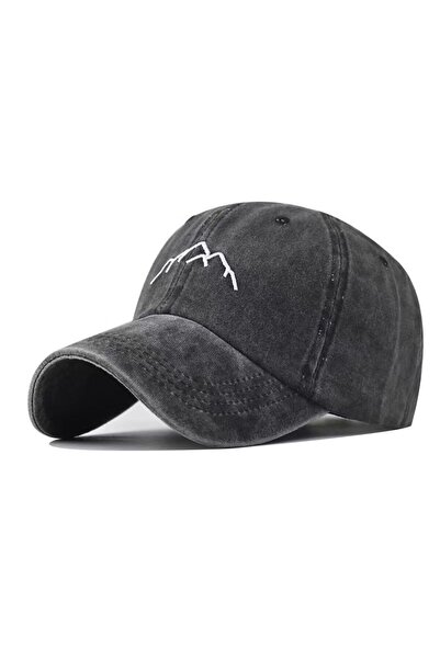 Choice 56cm-60cm Black Unisex Washed Cotton Cap Mountain Embroidery Vintage B...