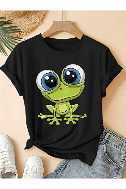 STITCHLY تي شيرت نسائي بطباعة عتيقة، بتصميم الضفدع ذو العيون الكبيرة والغابة،...