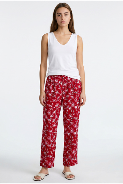 Sementa Comfortable Fit Patterned Viscose Trousers - Red