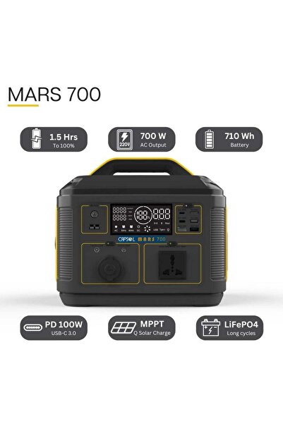 CAPSOL MARS 700 Portable Power Station 710Wh 192000mAh 700W Solar Generator 2hrs to 100% Lithium Battery