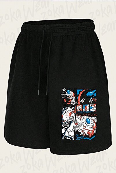 ZOKAWEAR Unisex Ren and Stimpy Vintage Color Pop Comic Design Printed Shorts