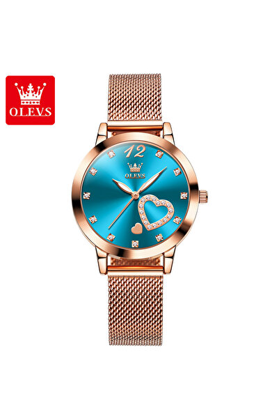 Choice3 Blue OLEVS 5189 Top Quartz Watch for Women Mesh Steel Strap Heart Des...
