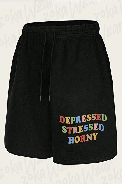 ZOKAWEAR Unisex Depressed Stressed Horny Colorful Design Printed Shorts