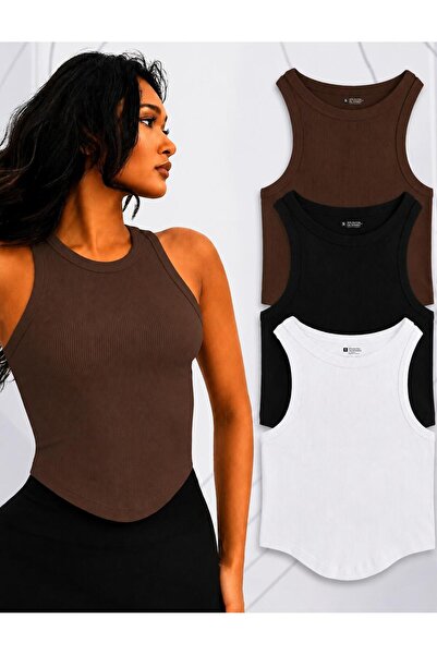 MİLYA&GYM Women's 3-Pack Cotton Ribbed Fabric Body-Fitting Skirt Oval Cyclic ...