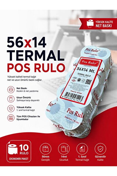Toscana 56x14 TERMAL POSRULO 1 Paket 10 Adet TSE Belgeli Yazarkasa Pos Rulosu