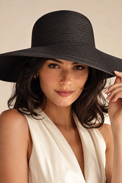 The Champ Clothing Women's Marea Sole Wide Brim Straw Hat Black – Stylish for...
