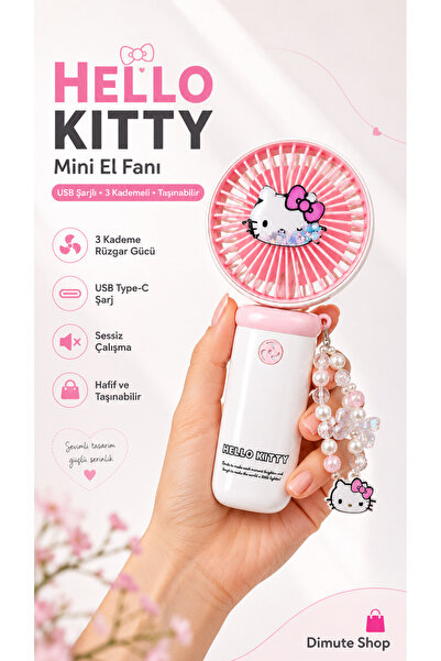 Dimute Shop Hello Kitty Mini El Fanı Taşınabilir USB Şarjlı Sessiz Masa ve El...