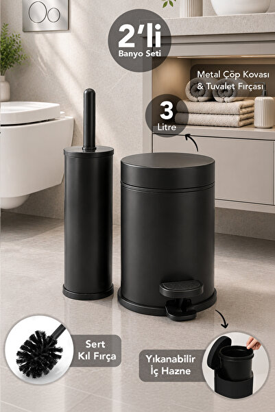 Meleni Home 2-Piece Modern Bathroom Set - 3Lt Trash Can with Metal Inner Buck...