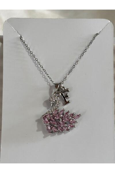 bijoux uniques 316L Çelik pembe zirkon taşlı kuğu F harfli kolye