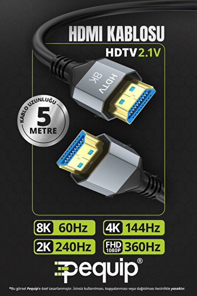 Pequip 5 Metre HDMI 2.1 8K Ultra HD Kablo 48Gbps HDR eARC 4K PS5 Xbox Monitör...