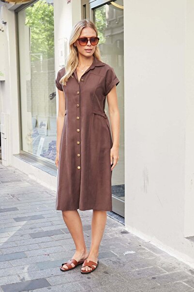 Jument Women's Modal Silky Collared Dress with Side D Buckles and Below-Knee ...