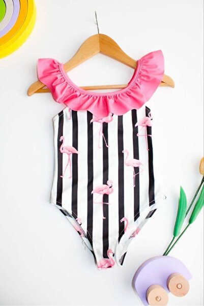 MY KİDS Girl's Ruffled Collar Swimsuit