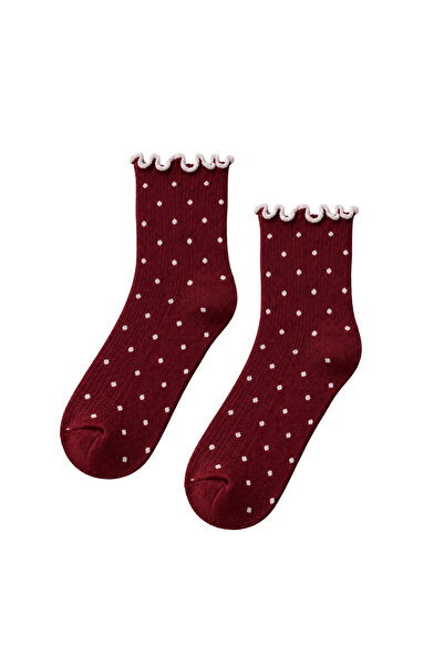 CARNAVAL SOCKS Women's Burgundy Polka Dot Ruffled Half-Toe Short Socks
