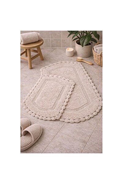 Empressco El Dokuması Pamuklu Banyo Paspası Seti 2’li Bej 60x90+40x60
