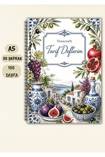 VORACRAFT Yemek Tarif Defteri, 50 Yaprak /100 Sayfa, A5 / Tel Spiral TRF0021
