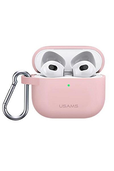 Usams Θήκη σιλικόνης για Apple AirPods 3 - Ροζ με καραμπίνερ