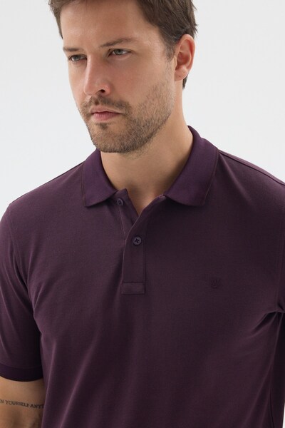 İmza Purple Polo Collar Pike Short Sleeve Slim Fit 100% Cotton T-Shirt 1011260171