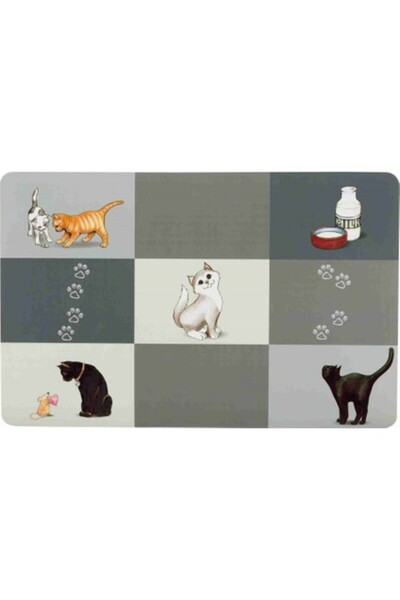 Trixie Kedi Figürlü Mama ve Su Kabı Servis Altlığı 44x28cm Gri