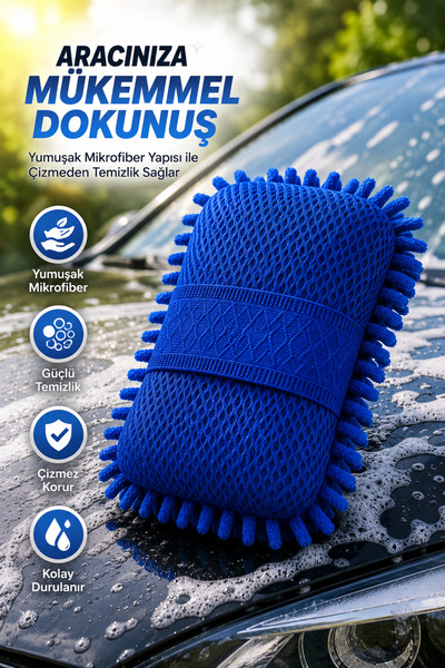 Premium Mikrofiber Oto Yıkama Süngeri – Çift Taraflı Araç Temizlik Süngeri, Çizmez, Yüksek Su Emici
