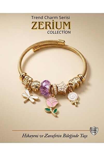 ZERİUM Modern Steel Stylish Women's Charm Steel Bracelet Yusufcuk Rose and Lo...