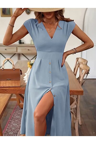 DRESSIFY WOMEN’S FASHION Γυναικείο κοντομάνικο φόρεμα με λαιμόκοψη V και κουμ...