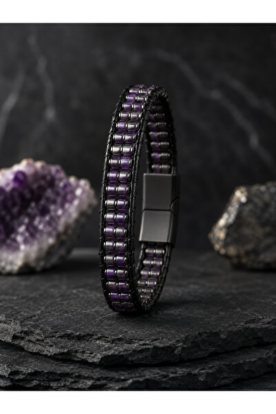 OSMANLI DEĞERLİ TAŞ Certified Amethyst - Hematite Magnet Closure Bracelet