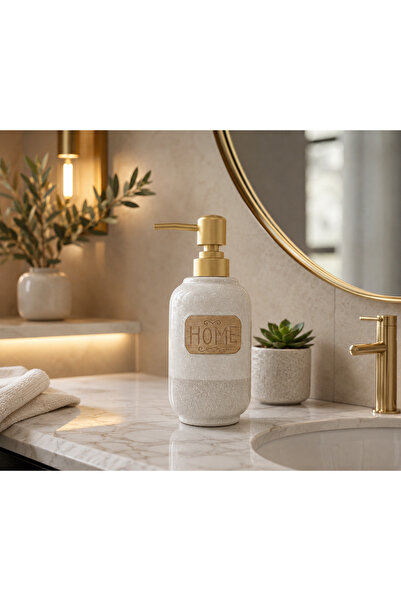 CEZVE HOME Porcelain Liquid Soap Dispenser with Gold Pump, White Decorative B...