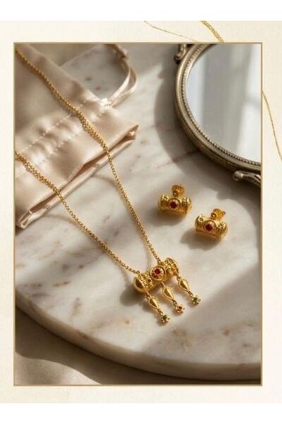 FASHION Gold-Tone Cultural Artisan Jewelry Set – Handcrafted Filigree Necklac...