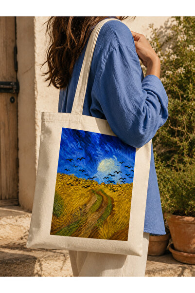 Tomris Hatun Van Gogh Series Printed Raw Cloth Bag, Shoulder Bag, Shopping Cl...