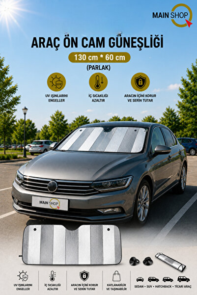 MAİN SHOP Sedan Car Compatible Windshield Sunshade 130X60 cm Glossy - Foldabl...