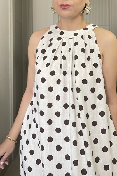Butik Didem Sakinci Polka Dot Soft Textured Flowy Long Linen Dress