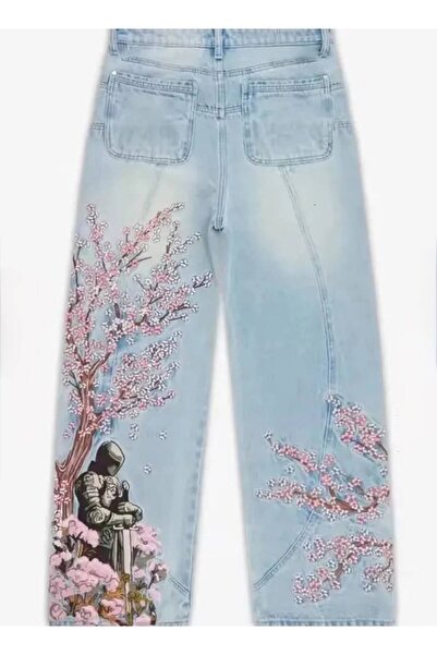 Minga London Blue Sakura Knight Embroidered Y2K Baggy Pants