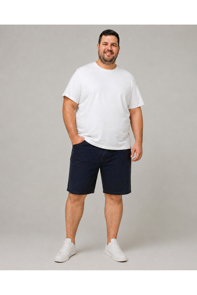 Denim Navy Blue Men's Denim Shorts Lycra Classic Cut Large Size Jean Shorts