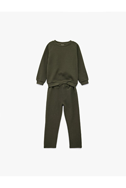 Koton Cotton Long Sleeve Crew Neck Basic Tracksuit Set