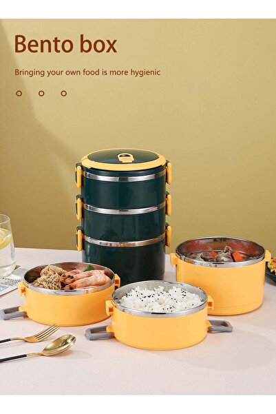LOOPITYS 3-Layer Stackable Stainless Steel Lunch Box, Portable Bento Food Con...