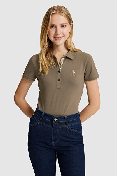 U.S. Polo Assn. تي شيرت نسائي أساسي بياقة بولو كاكي 50321798-VR027