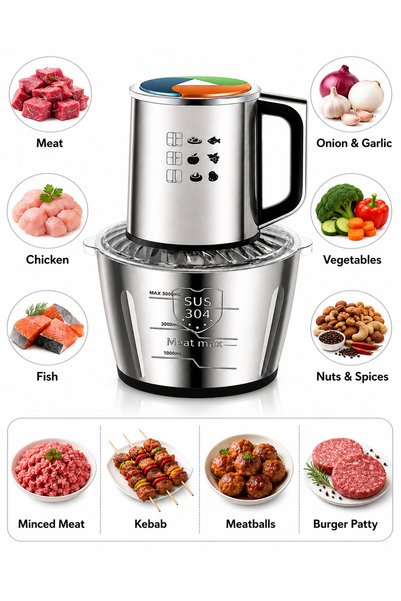 RAF 5L Meat Grinder, Multi-Function Food Chopper and Processor 600W Meat Grinder Vegetable Cutter Kitchen Food Processor with 360° Blade System - 3 Year Waranty R.7725