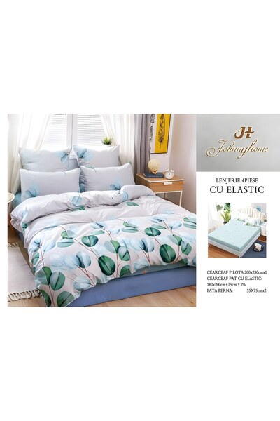naniland.ro Lenjerie de Pat Bumbac Satinat 2 Persoane 4 Piese cu Elastic 180x...