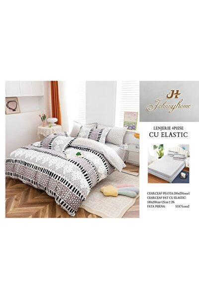 naniland.ro Lenjerie de Pat Bumbac Satinat 2 Persoane 4 Piese cu Elastic 180x...