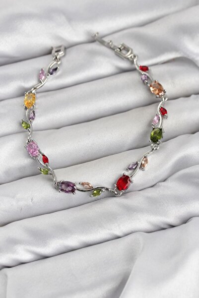 Clariss Brass Silver Color Mix Color Zircon Stone Flower Model Women's Bracelet
