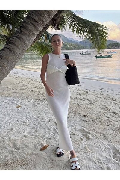 My Blog White Dress with Twist Detail on the Front - 7251
