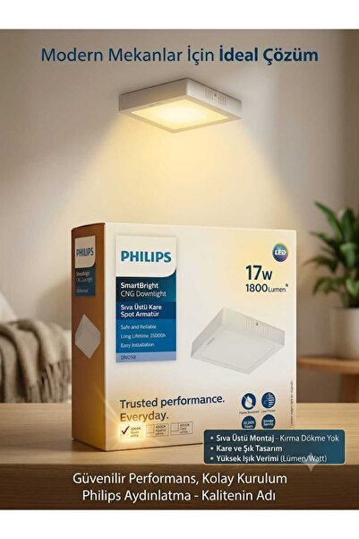 Philips DB058 17w 1800Lümen 3000K Sarı Işık Sıva Üstü Kare Spot
