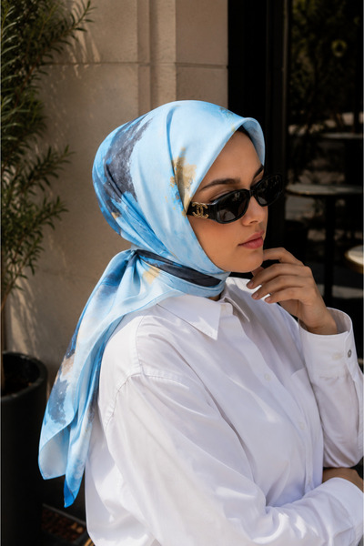 EBRUTESETTÜR Modern Floral Pattern Scarf Series Turquoise