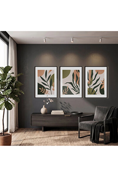 KOLAJTASARIM Set de picturi abstracte botanice verzi, set de 3 tablouri cu ra...